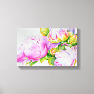 Waterverf roze bloemenroze pioenrozen wit bloemig canvas afdruk