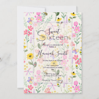 Waterverf roze bloemenvlinders tuin kaart