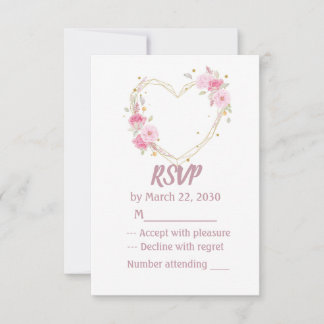 Waterverf Roze Bloemhart Bruiloft RSVP Kaartje