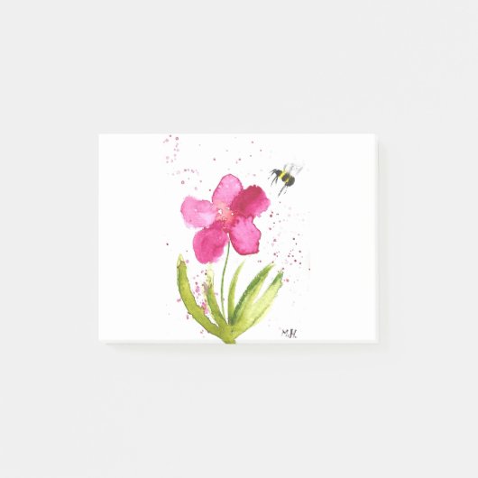 Waterverf roze bloemhommel post-it® notes (Voorkant)