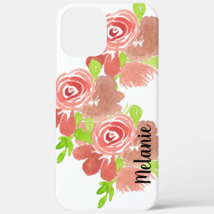 Waterverf Roze Bloemige Blush Roze Monogram   iPhone 12 Pro Max Hoesje