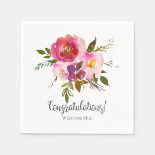 Waterverf Roze Bloemige Boho Baby Shower Servet