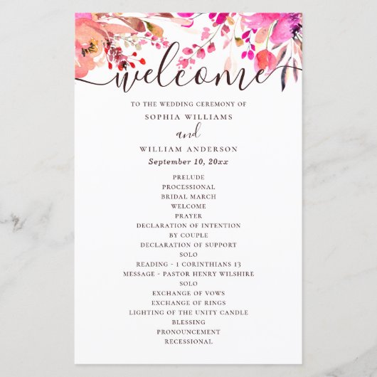 Waterverf roze bloemige bruiloft. Herfstprogramma (Voorkant)