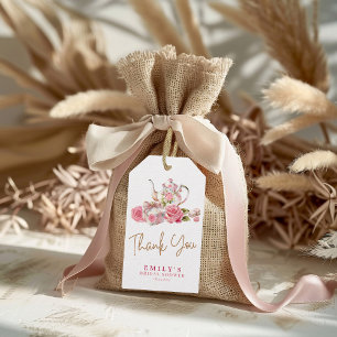 Waterverf roze bloemige bruiloftsdankje cadeaulabel