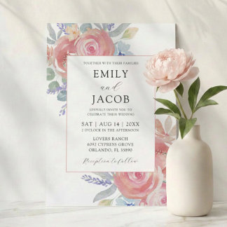 Waterverf Roze Bloemige Eucalyptus Bruiloft Kaart