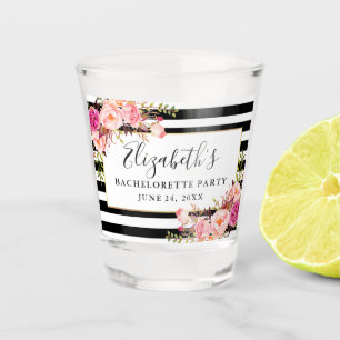 Waterverf Roze Bloemige Gestreepte Bachelorette Fe Shot Glas