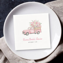 Waterverf Roze Bloemige Vintage Truck Bruidsdiner