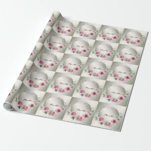 Waterverf Roze Bloemrijke Frame Glanzend Brons Ele Cadeaupapier