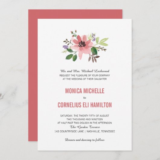 Waterverf Roze Bloemuitbarsting | Bruiloft Kaart (Voorkant / Achterkant)