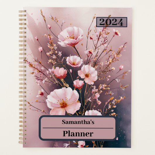 WATERVERF ROZE BLOESEMS GEPERSONALISEERDE PLANNER (Voorkant)