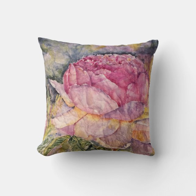 Waterverf Roze bloom Sierkussen (Voorkant)