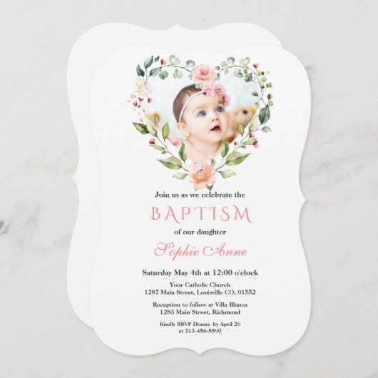 Waterverf Roze Blosems Bloemen Bloem Foto Doop Kaart (Voorkant / Achterkant)