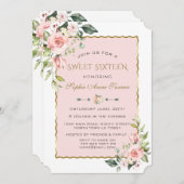 Waterverf Roze Blosems Goud Sweet 16 Kaart (Voorkant / Achterkant)
