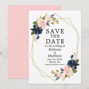 Waterverf Roze Blush Blue Rozen Gold Geo Lijst Save The Date
