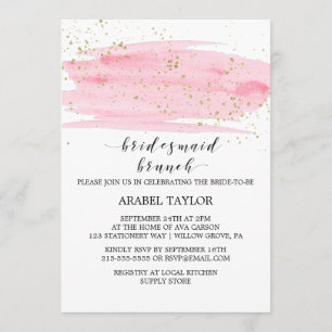 Waterverf Roze Blush en Gold Bridesmaid Brunch Kaart