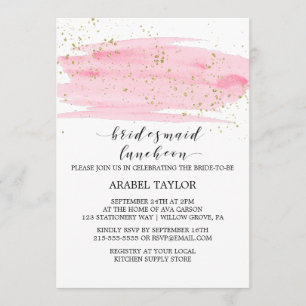 Waterverf Roze Blush en Gold Bridesmaid Luncheon Kaart