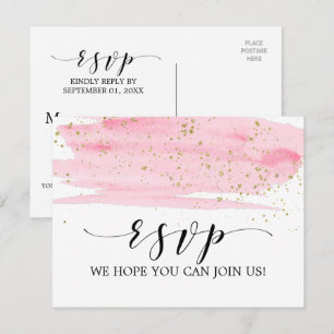 Waterverf Roze Blush en Gold Song Request RSVP Uitnodiging Briefkaart