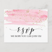 Waterverf Roze Blush en Gold Song Request RSVP Uitnodiging Briefkaart (Voorkant)