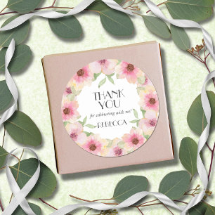 Waterverf Roze Blush Flowers Ronde Sticker