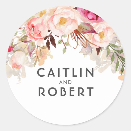 Waterverf Roze Blush Flowers Ronde Sticker (Voorkant)