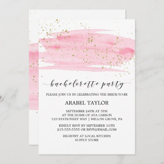 Waterverf Roze Blush & Gold Bachelorette Party Kaart (Voorkant / Achterkant)