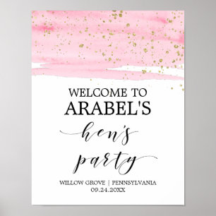 Waterverf Roze Blush & Gold Hen's Party Welcome Poster