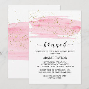 Waterverf Roze Blush & Gold Sparkle Brunch Kaart