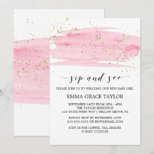 Waterverf Roze Blush & Gold Sparkle Sip en zie Kaart