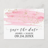 Waterverf Roze Blush & Gold Weddenschap Bewaar de  Aankondigingskaart (Voorkant)