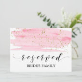 Waterverf Roze Blush & Gold Weddenschap Gereservee Kaart (Staand voorkant)