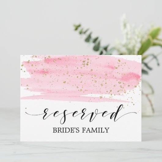 Waterverf Roze Blush & Gold Weddenschap Gereservee Kaart (Staand voorkant)