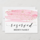Waterverf Roze Blush & Gold Weddenschap Gereservee Kaart (Achterkant)