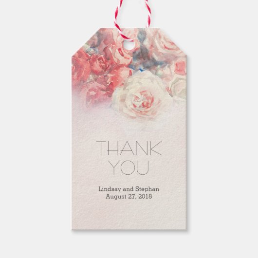 Waterverf Roze Blush Rozen Bruiloft Cadeaulabel (Voorkant)