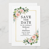 Waterverf Roze Blush Rozen Gold Lijst Save The Date (Voorkant / Achterkant)