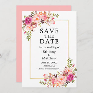 Waterverf Roze Blush Rozen Gold sparen de datum Save The Date