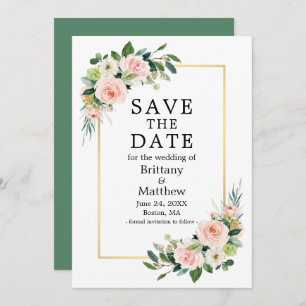 Waterverf Roze Blush Rozen Greenery Gold Lijst Save The Date