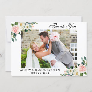 Waterverf Roze Blush Weddenfoto Bedankkaart
