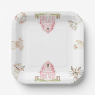 Waterverf Roze Boerderijdieren Baby Shower Borden Papieren Bordje