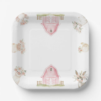 Waterverf Roze Boerderijdieren Baby Shower Borden Papieren Bordje