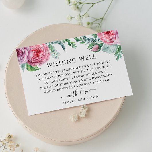 Waterverf roze boho bloemenbruiloft wensing goed informatiekaartje