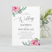 Waterverf roze boho floral. Bohemiaanse bruiloft Kaart (Staand voorkant)