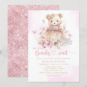 Waterverf Roze Boho Teddy Bear Meisje Baby shower Kaart