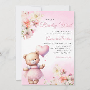 Waterverf Roze Boho Teddy Bear Meisje Baby shower Kaart