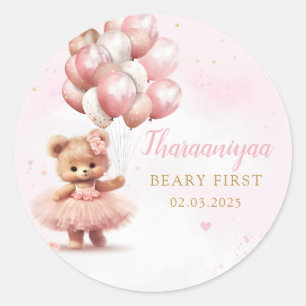 Waterverf Roze Boho Teddy Bear Meisje Baby shower Ronde Sticker