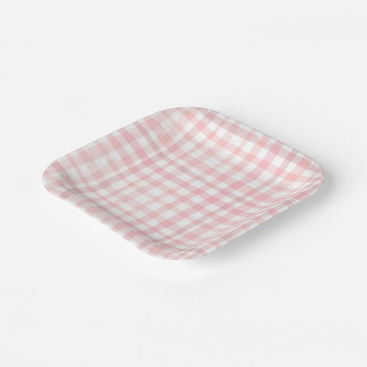 Waterverf Roze Borden van gingham-papier Papieren Bordje (Gebogen)