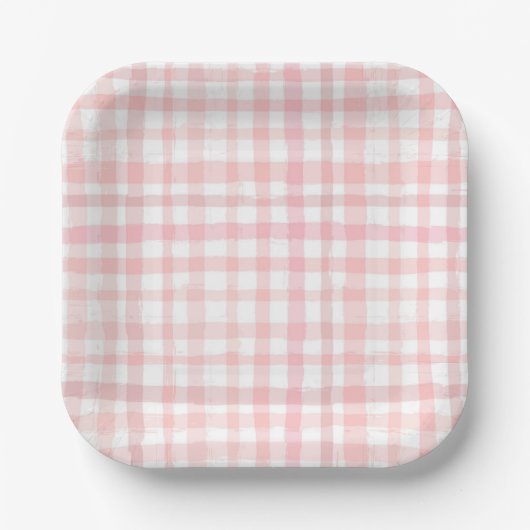 Waterverf Roze Borden van gingham-papier Papieren Bordje (Voorkant)