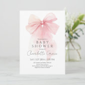 Waterverf Roze Bow Baby shower Uitnodiging (Staand voorkant)
