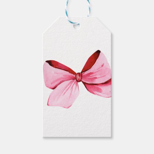 Waterverf Roze Bow Cadeaulabel (Voorkant)