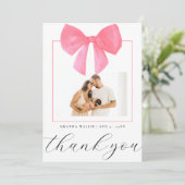 Waterverf Roze Bow Foto Baby shower Dank u (Staand voorkant)