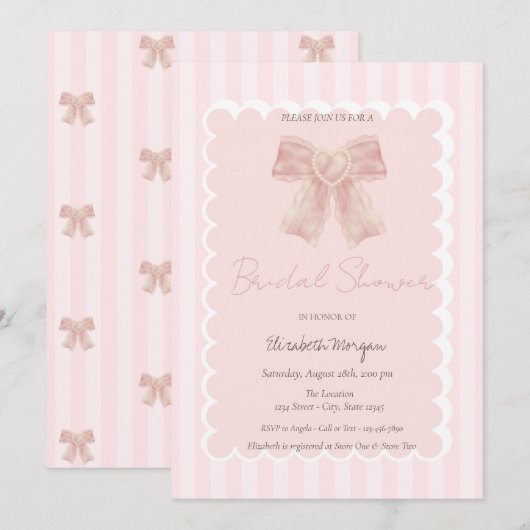 Waterverf Roze Bow Gestreept Vrijgezellenfeest Kaart (Voorkant / Achterkant)